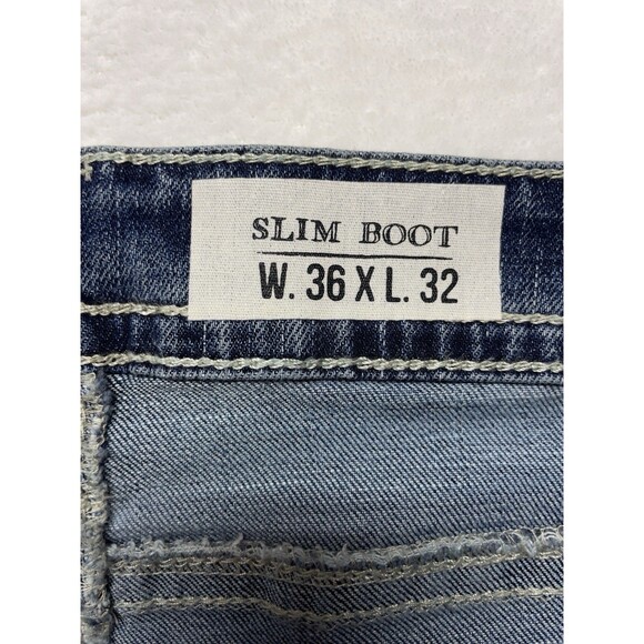 T.K. Axel Slim Boot Men's Stretch Blue Denim Jeans Size 36x32 - Picture 10 of 15